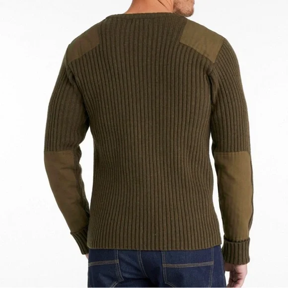 L.L. Bean Men's Deep Wood Heather Green Commando Crewneck Sweater - Picture 3 of 9